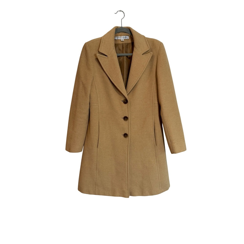 Larry Levine Womens 100% Pure Camel Hair Coat Tan Mid Length Jacket Size 8